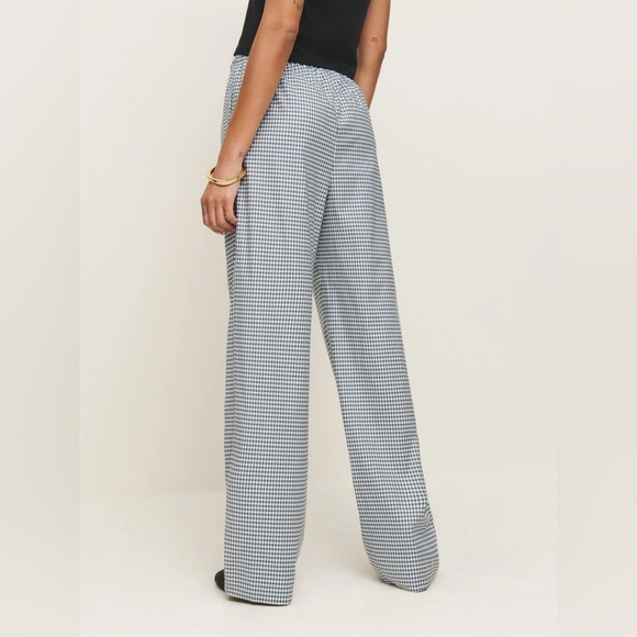 NWT Reformation Micah Cotton Pant in Slate Check Gingham Navy White | size S - Picture 3 of 9